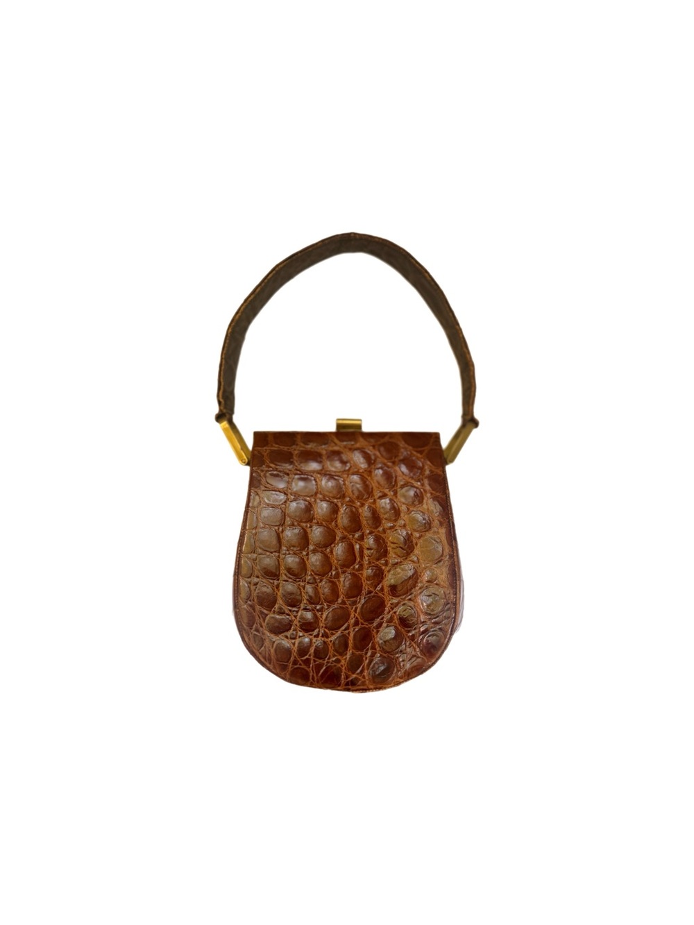 Revita Vintage Unique Alligator Leather Brass Clasp Handbag Purse